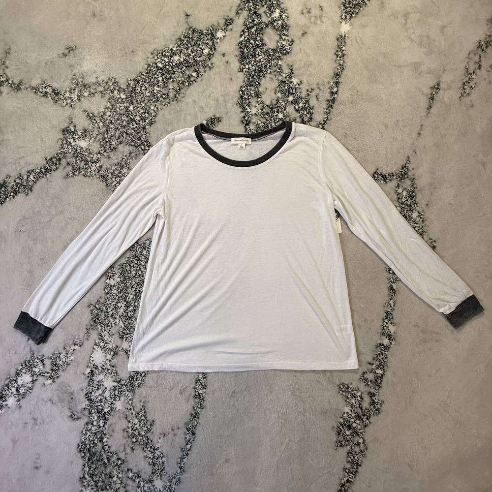 Treasure & Bond T-Shirt Womens Size L Long Sleeve White Ringer Lightweight‎ Soft